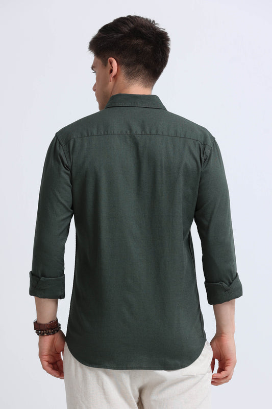 Classic Cotton Linen Button-Down Shirt Green