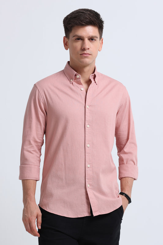 Classic Cotton Linen Button-Down Shirt Peach