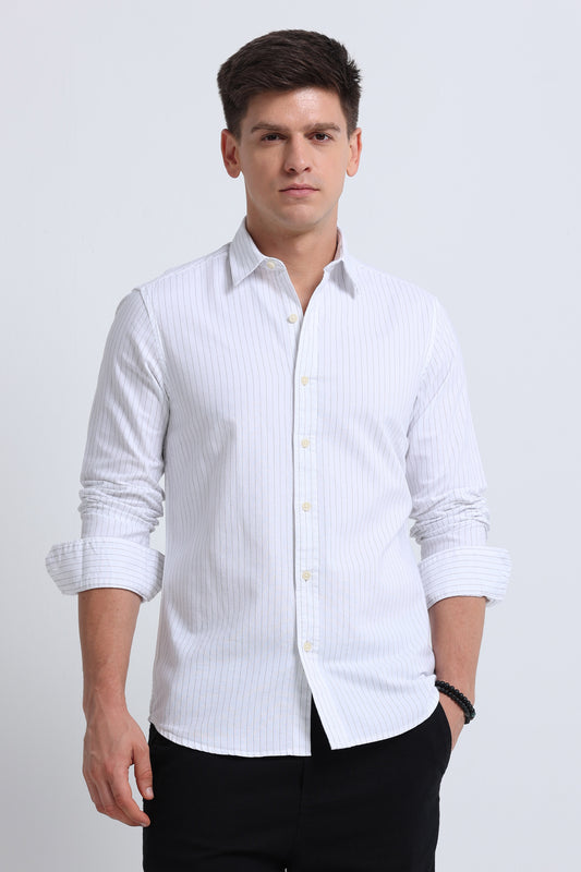 Slim Striped Cotton Oxford Shirt White