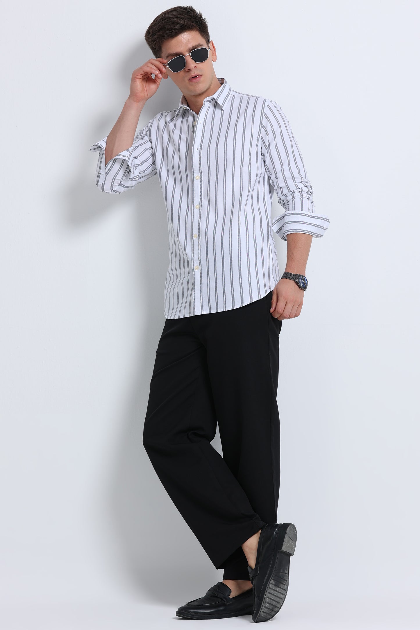 Classic Striped Oxford Cotton Shirt White Black