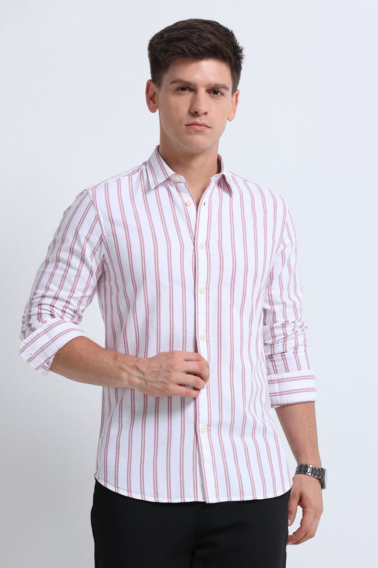 Classic Striped Oxford Cotton Shirt Red White