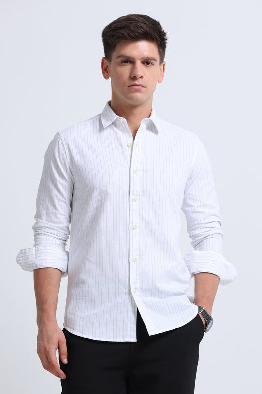 Slim Striped Cotton Oxford Shirt Off White