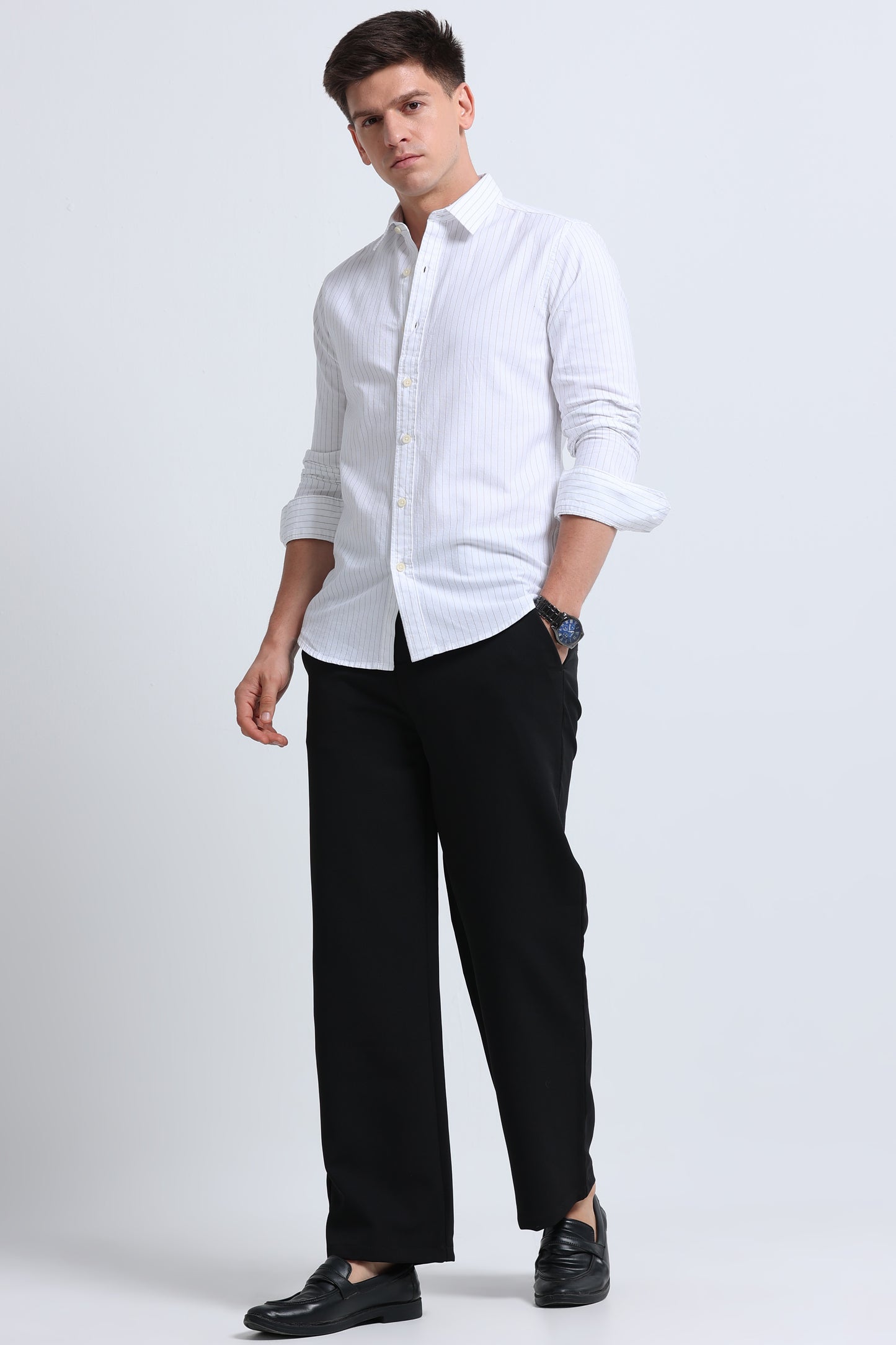 Slim Striped Cotton Oxford Shirt Off White