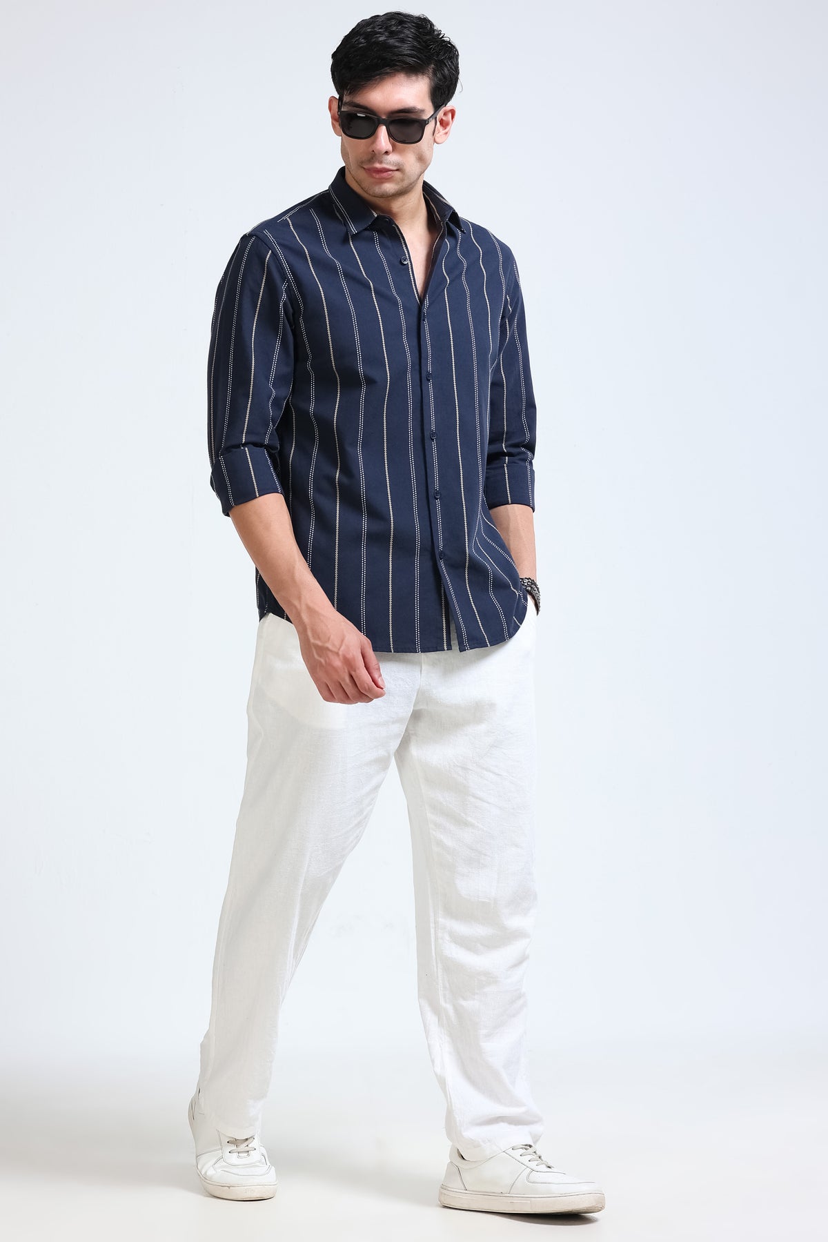 Navy Bold Striped Shirt - Slim Fit