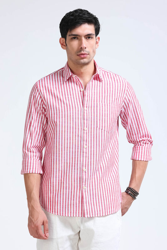 Red White Pinstripe Shirt - Slim Fit