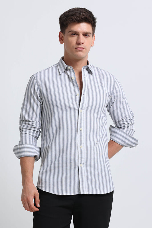 Classic Striped Oxford Cotton Shirt Black White