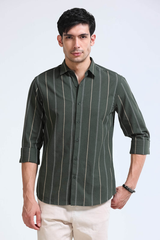 Green Bold Striped Shirt - Slim Fit