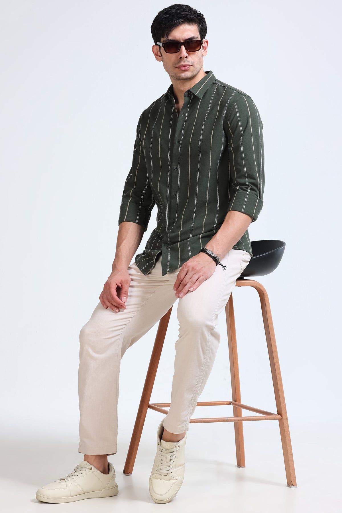 Green Bold Striped Shirt - Slim Fit