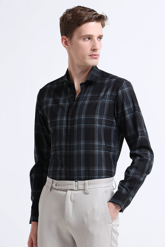 Classic Checked Slim Fit Shirt Navy