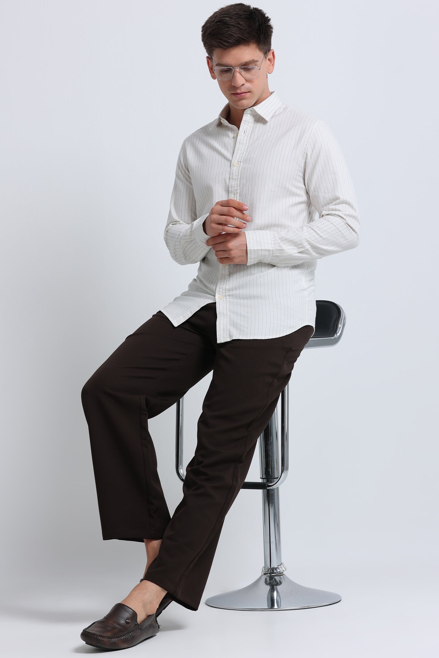 Slim Striped Cotton Oxford Shirt Lt Cream