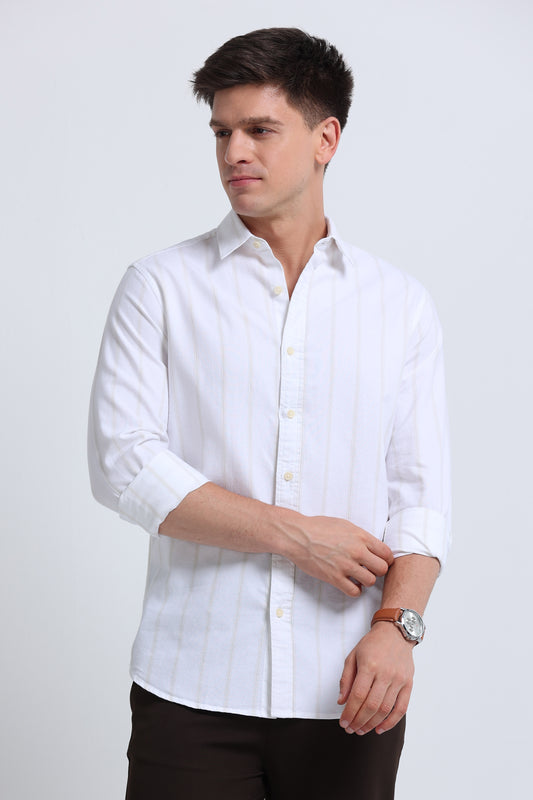 Classic Striped Oxford Cotton Shirt White Beige