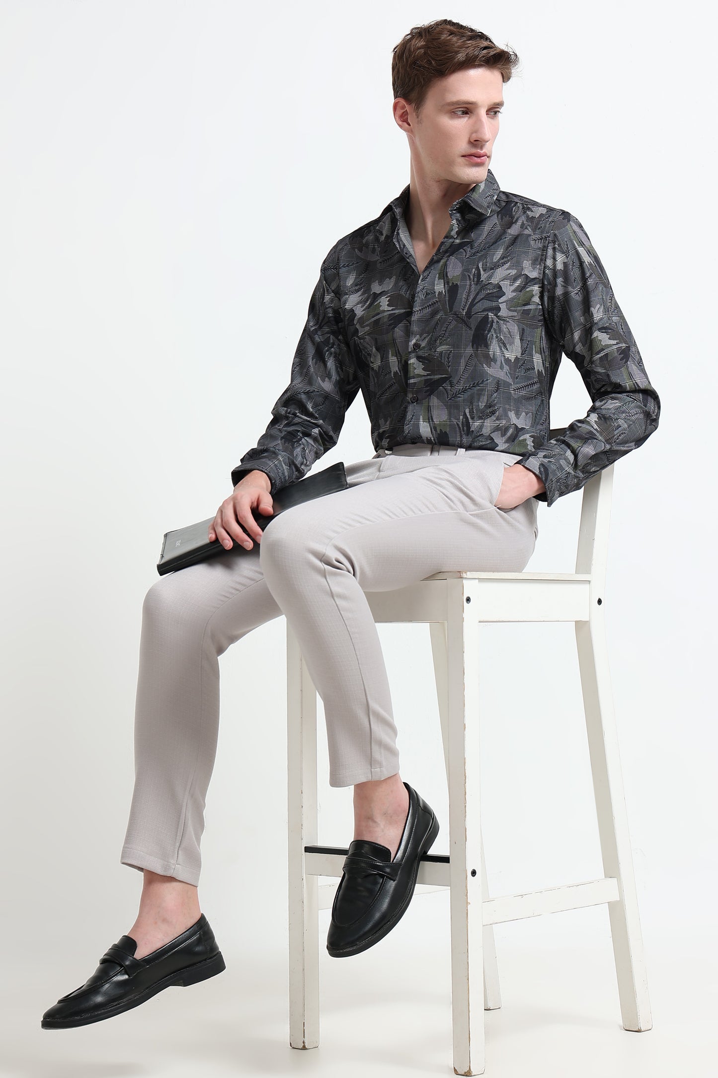 Premium Cotton-blend Digital Print Shirt Charcoal