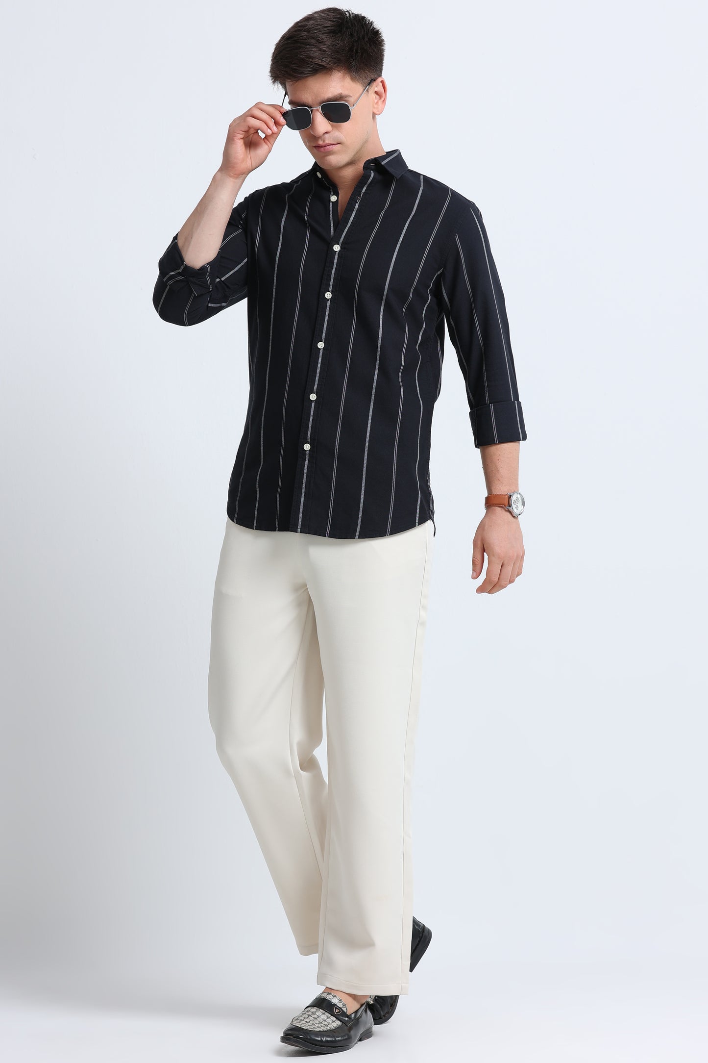 Classic Striped Oxford Cotton Shirt Black