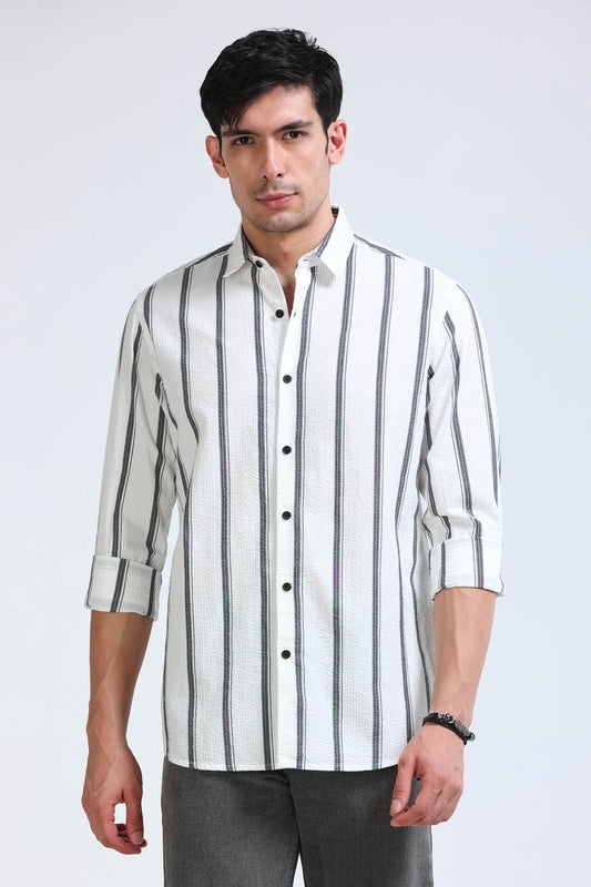 Men's Seersucker Striped Shirt White Black