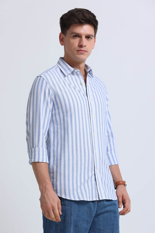 Classic Striped Oxford Cotton Shirt Dk Blue White