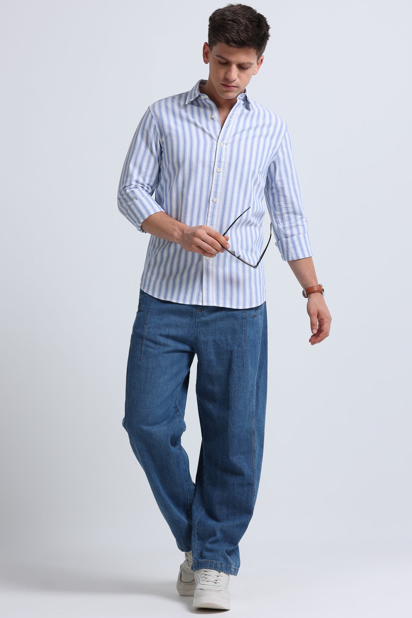 Classic Striped Oxford Cotton Shirt Dk Blue White