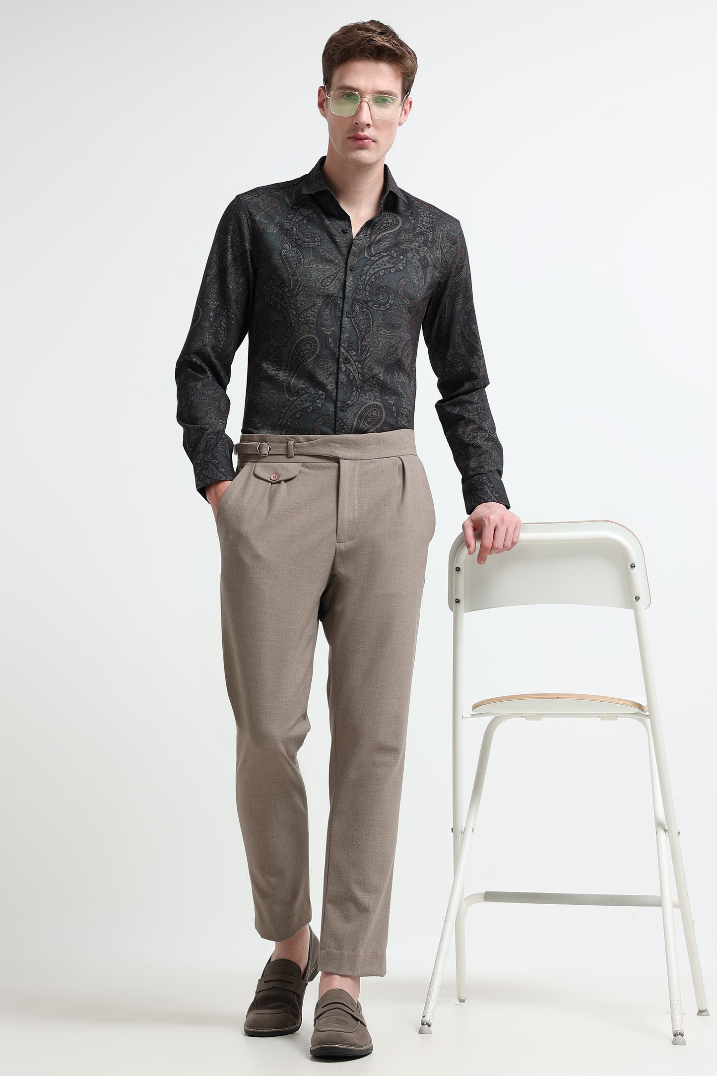Contemporary Printed Cotton Blend Shirt Dark Green