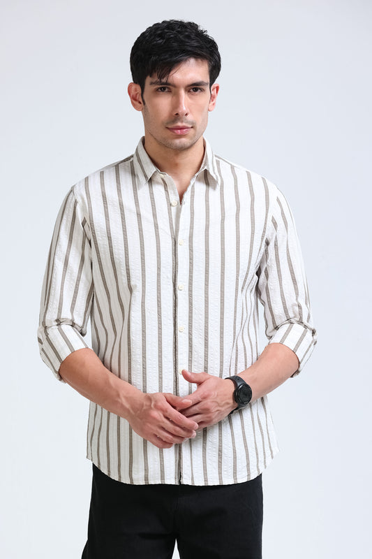 Men's Seersucker Striped Shirt Brown Cream
