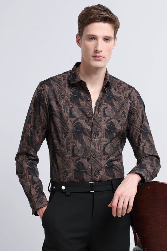 Premium Cotton-blend Digital Print Shirt Light Brown