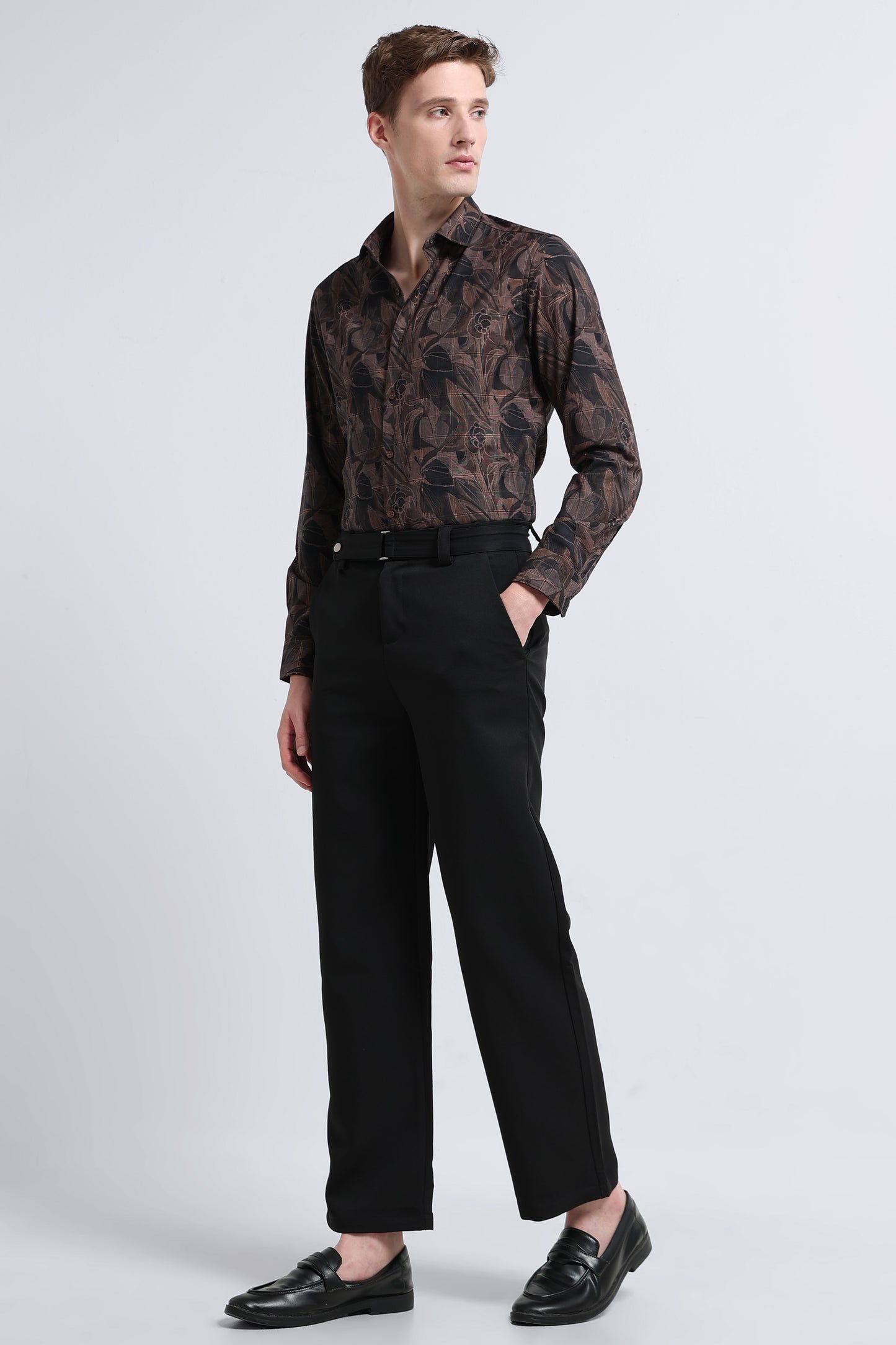 Premium Cotton-blend Digital Print Shirt Light Brown