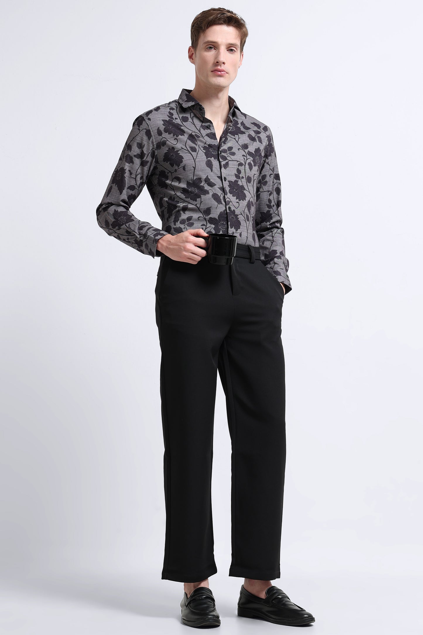 Contemporary Printed Cotton Blend Shirt Cement Grey