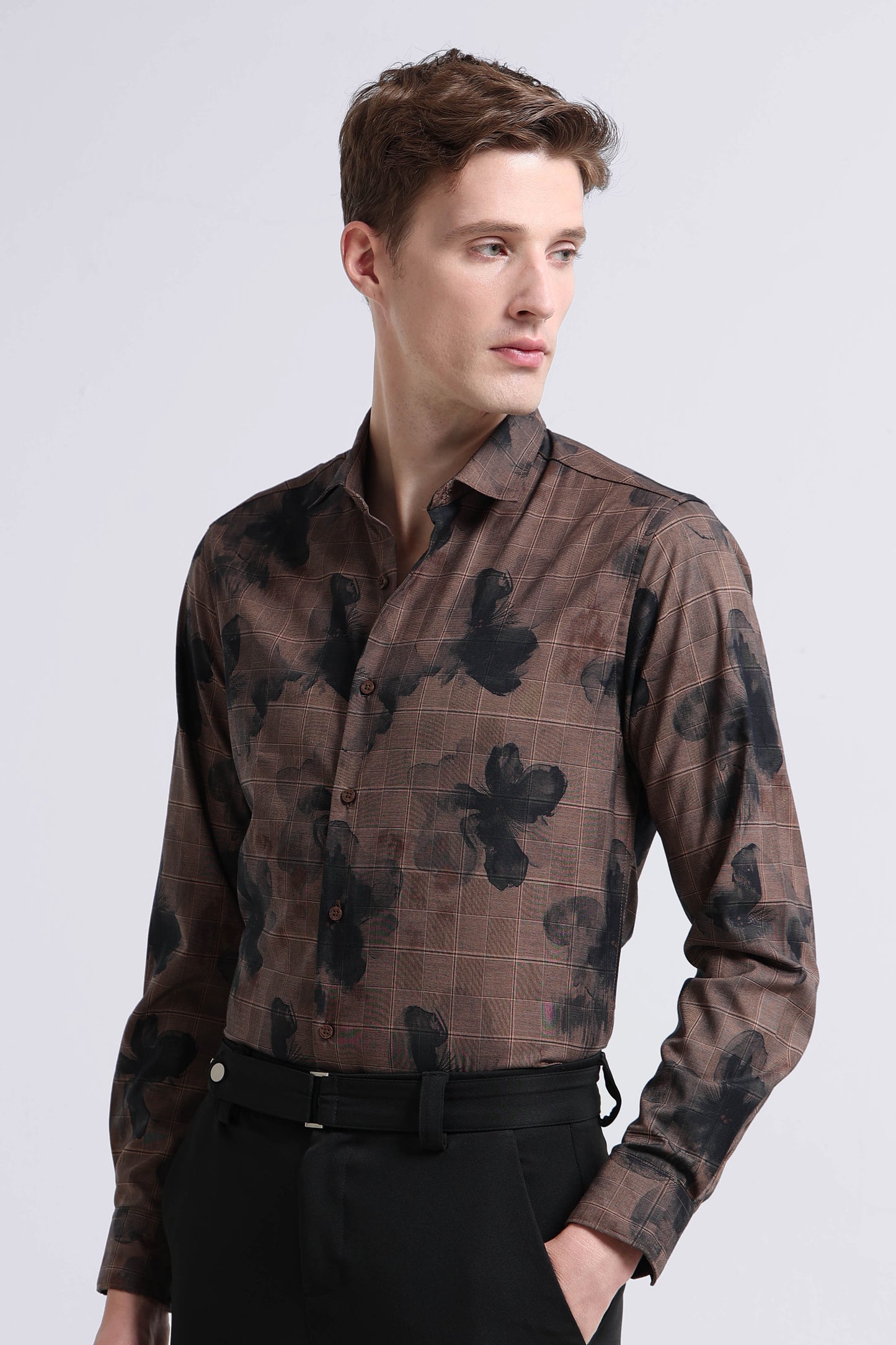 Premium Cotton-blend Digital Print Shirt Coffee Brown