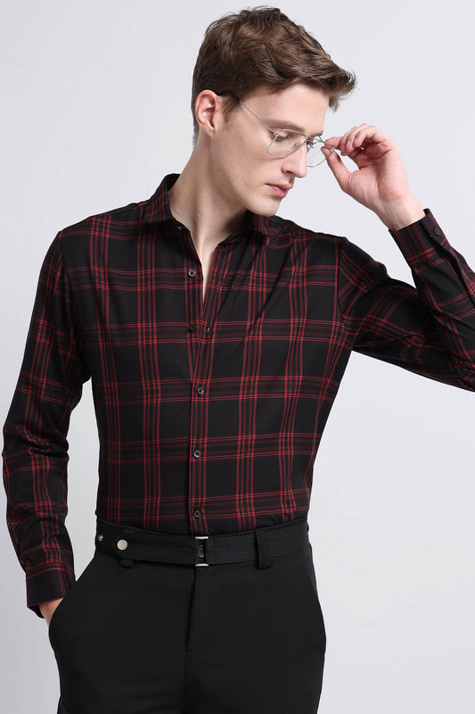 Classic Checked Slim Fit Shirt Black Red