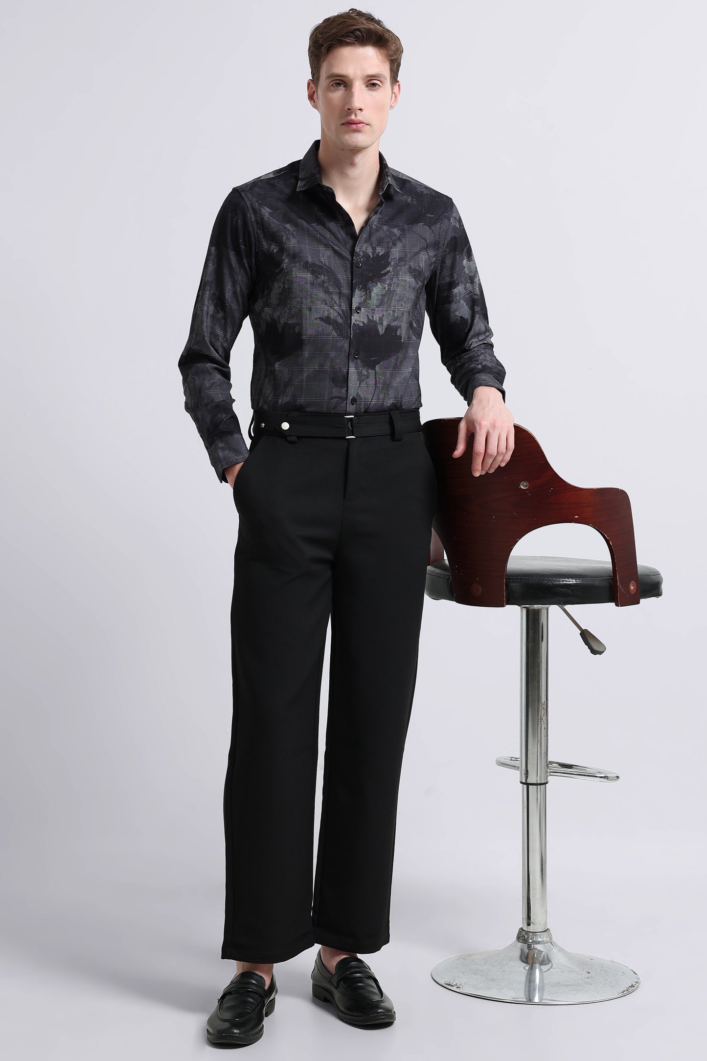 Premium Cotton-blend Digital Print Shirt Dark Grey