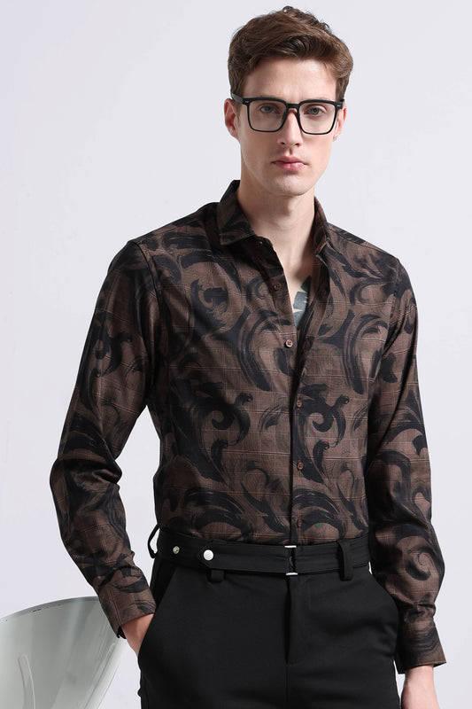 Premium Cotton-blend Digital Print Shirt Brown Green