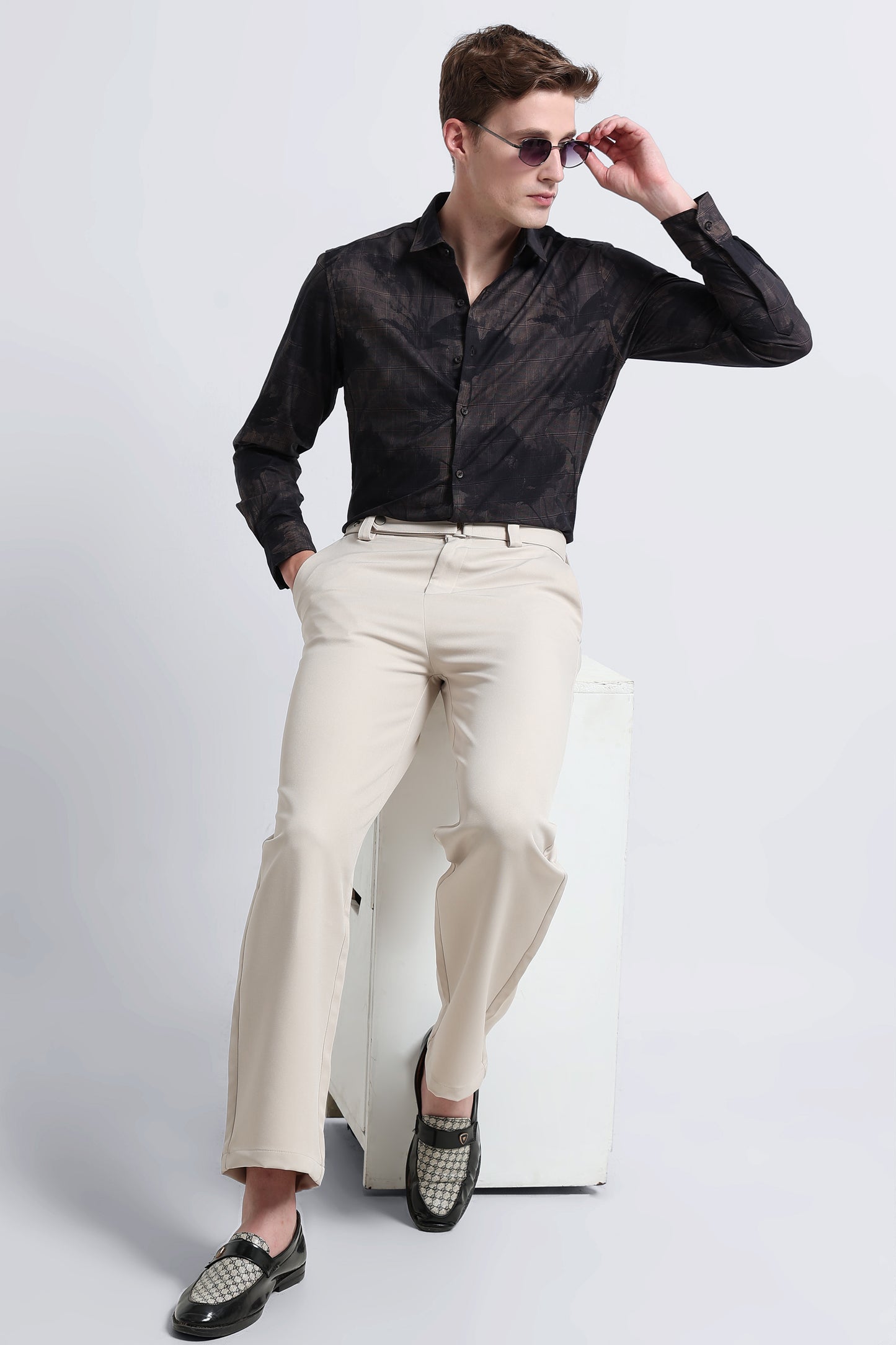 Premium Cotton-blend Digital Print Shirt Black Green