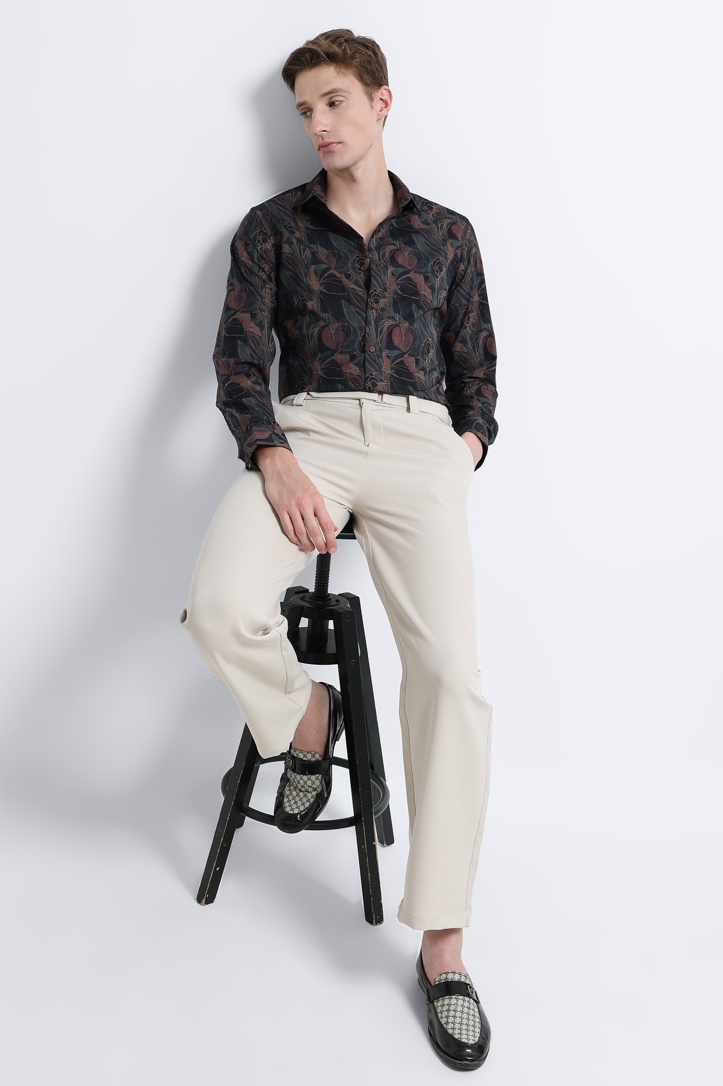 Premium Cotton-blend Digital Print Shirt Brown Black