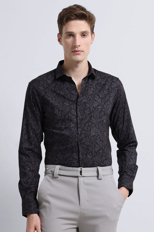 Contemporary Printed Cotton Blend Shirt Grey Black