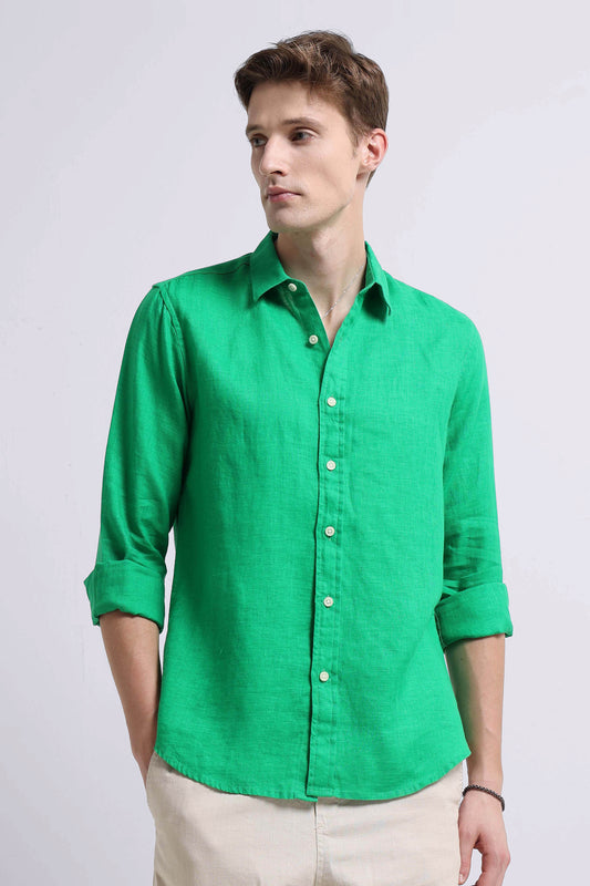 Classic Slim Fit Pure Linen Shirt Lt Green