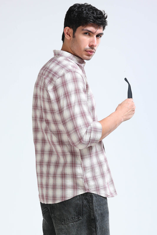 Maroon Checked Shirt - Slim Fit