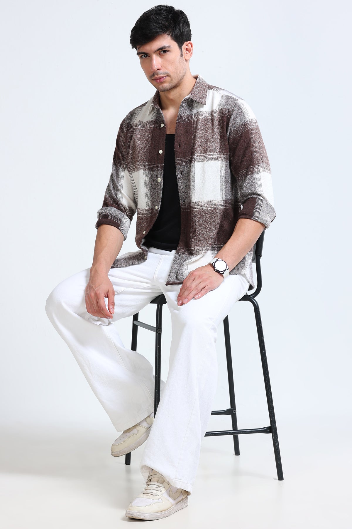 Brushing Checks Flannel Shirt Brown