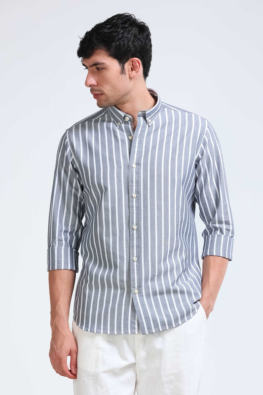 White Black Striped Shirt - Slim Fit