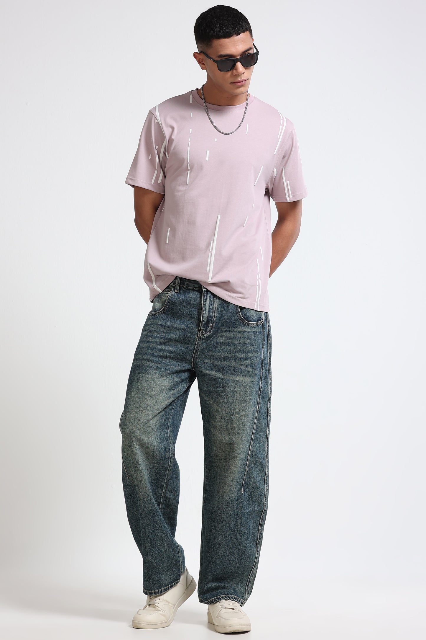 Premium Abstract Line Print Pink T-Shirt