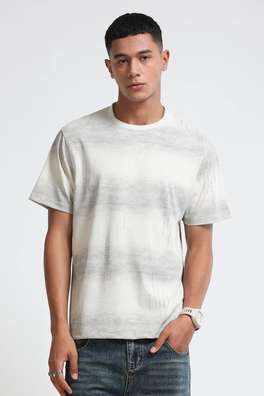 Minimal Textured Crew Neck Lt Grey T-Shirt