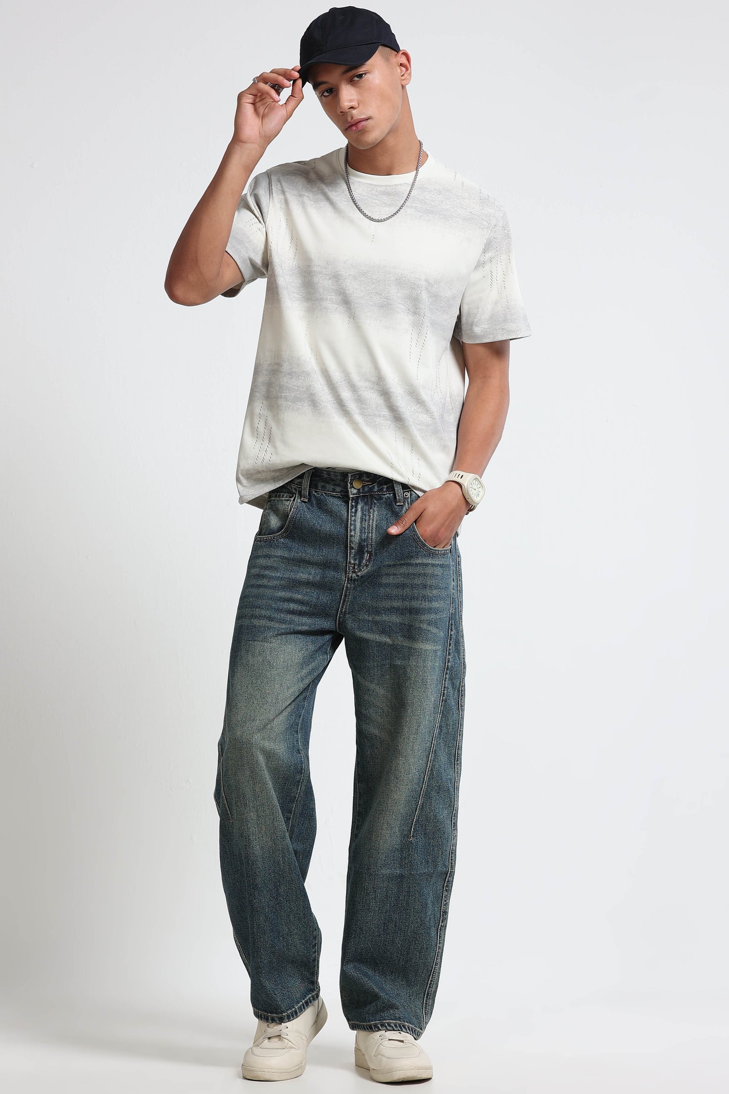 Minimal Textured Crew Neck Lt Grey T-Shirt