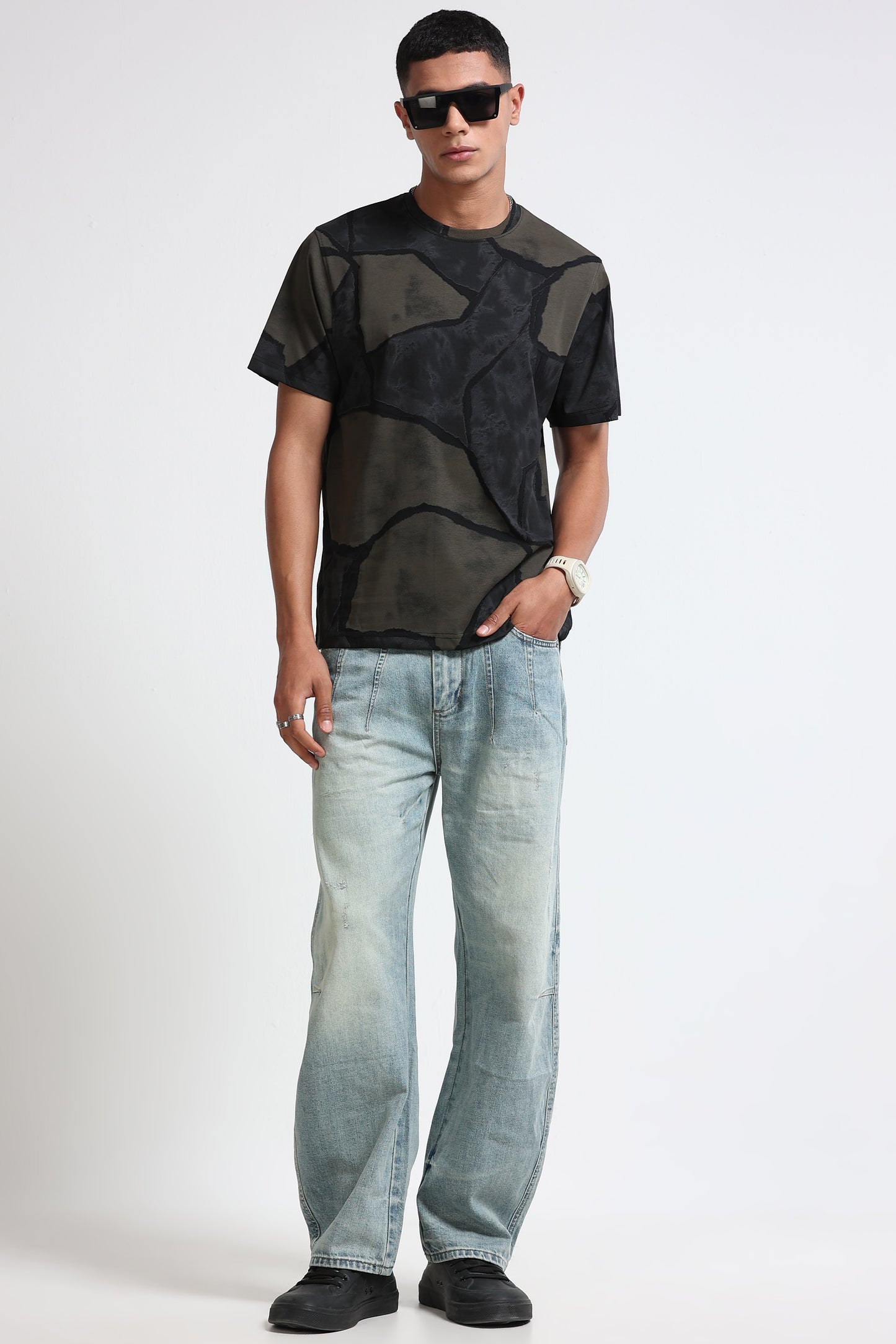 Modern Abstract Print Black T-Shirt