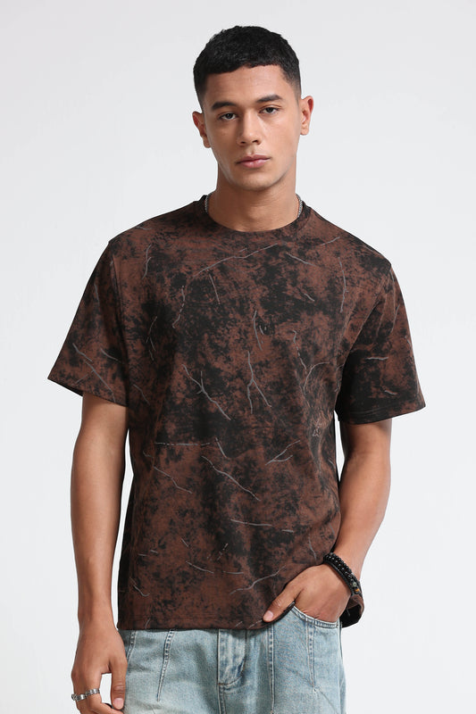 Premium Brown Self Designed T-Shirt