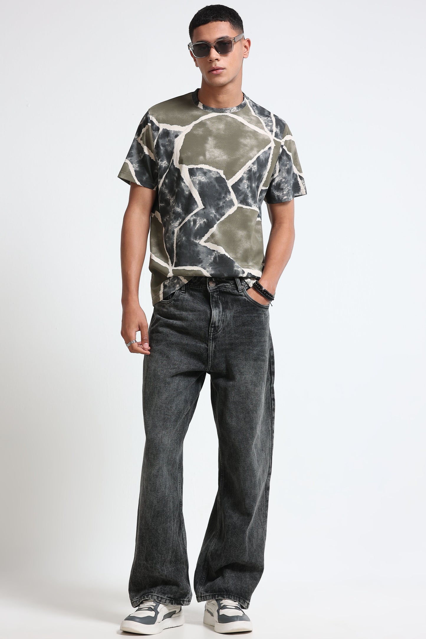 Modern Abstract Print Olive T-Shirt