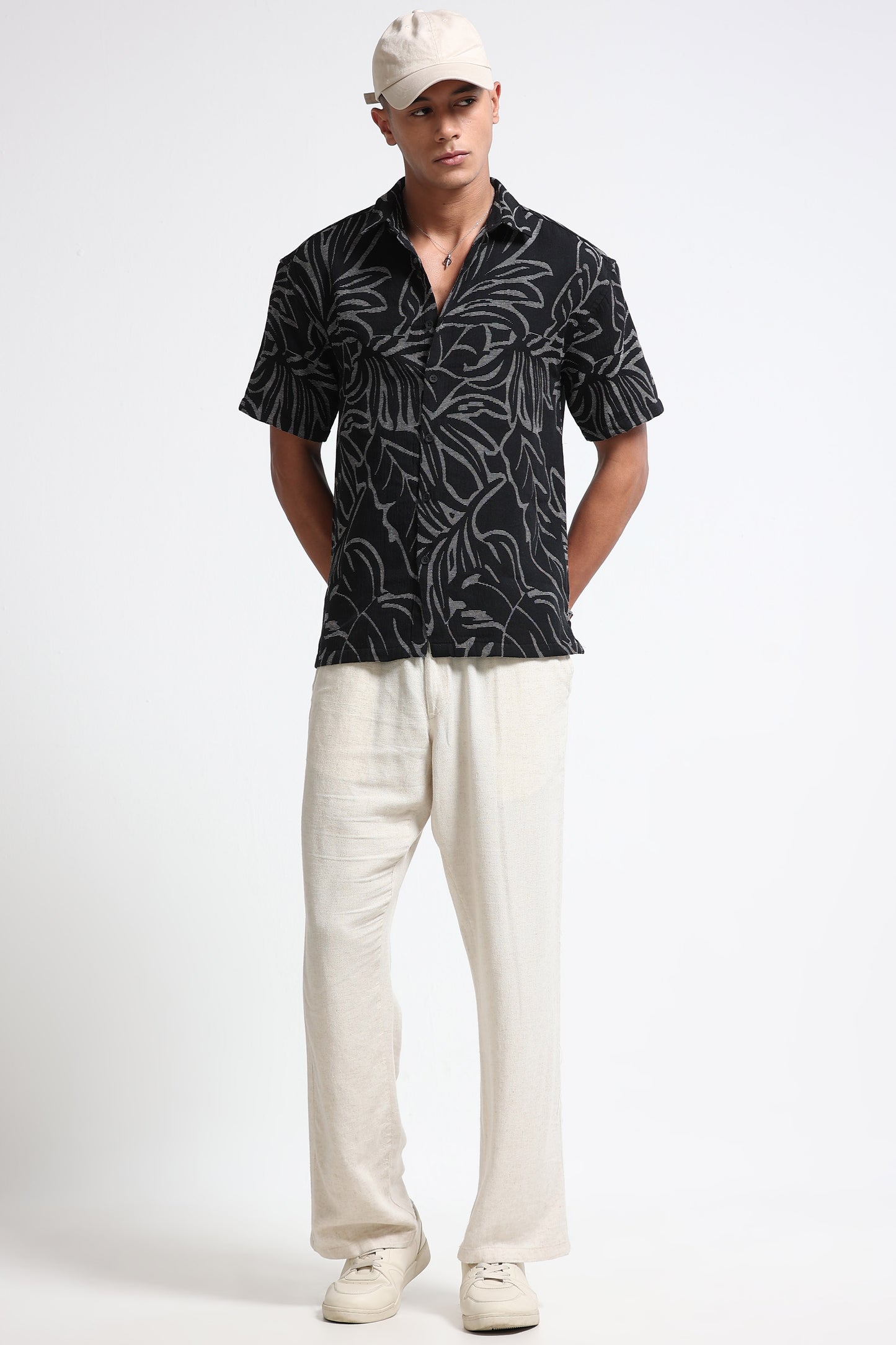 Black White Jacquard Boxy Fit Shirt