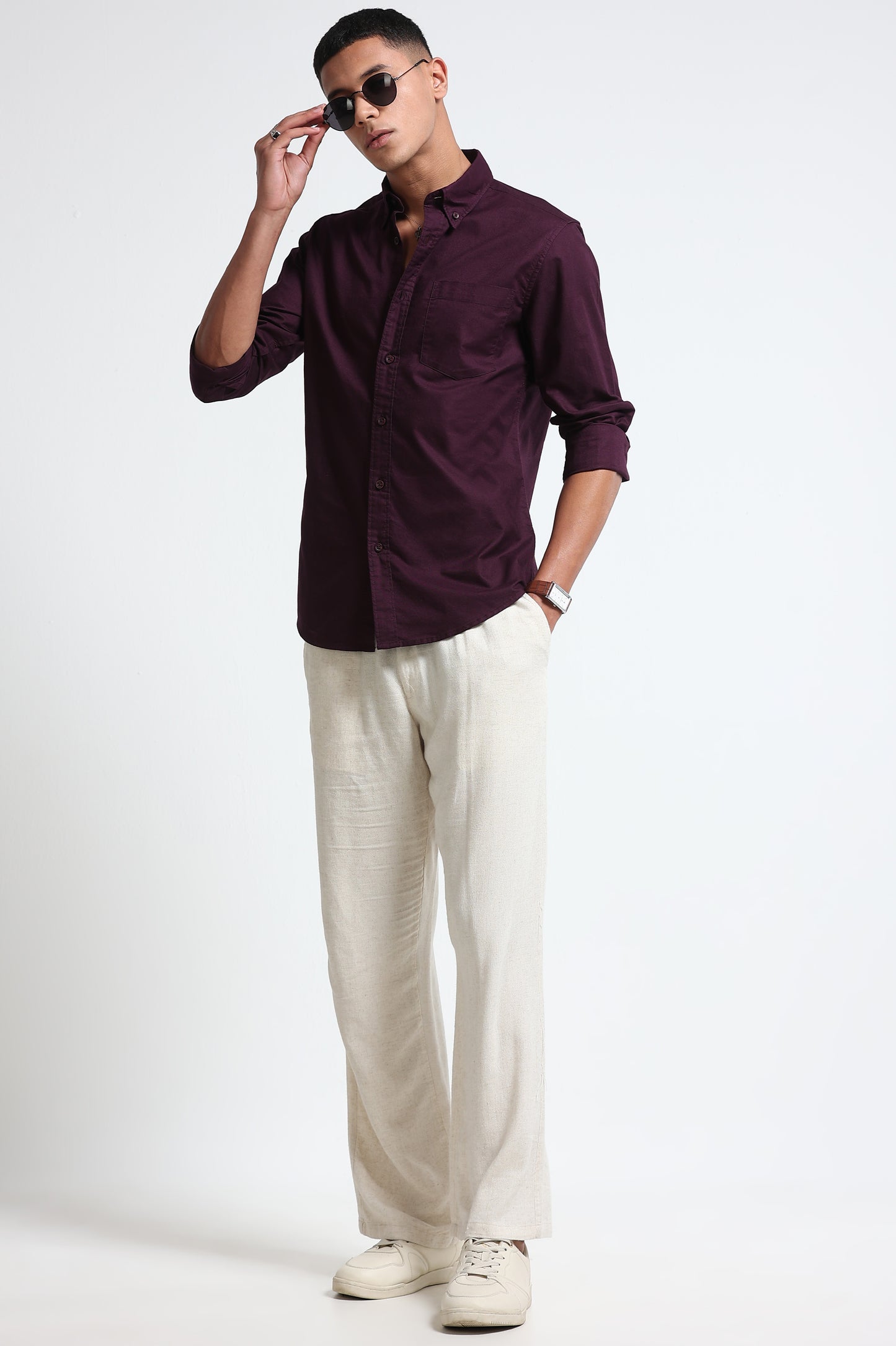 Cotton Oxford Solid Shirt Burgundy