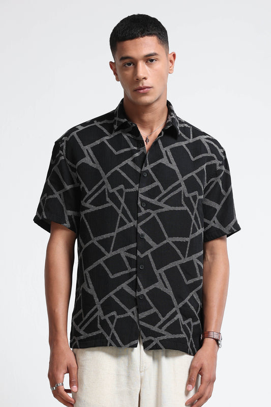Off-White Black Jacquard Boxy Fit Shirt