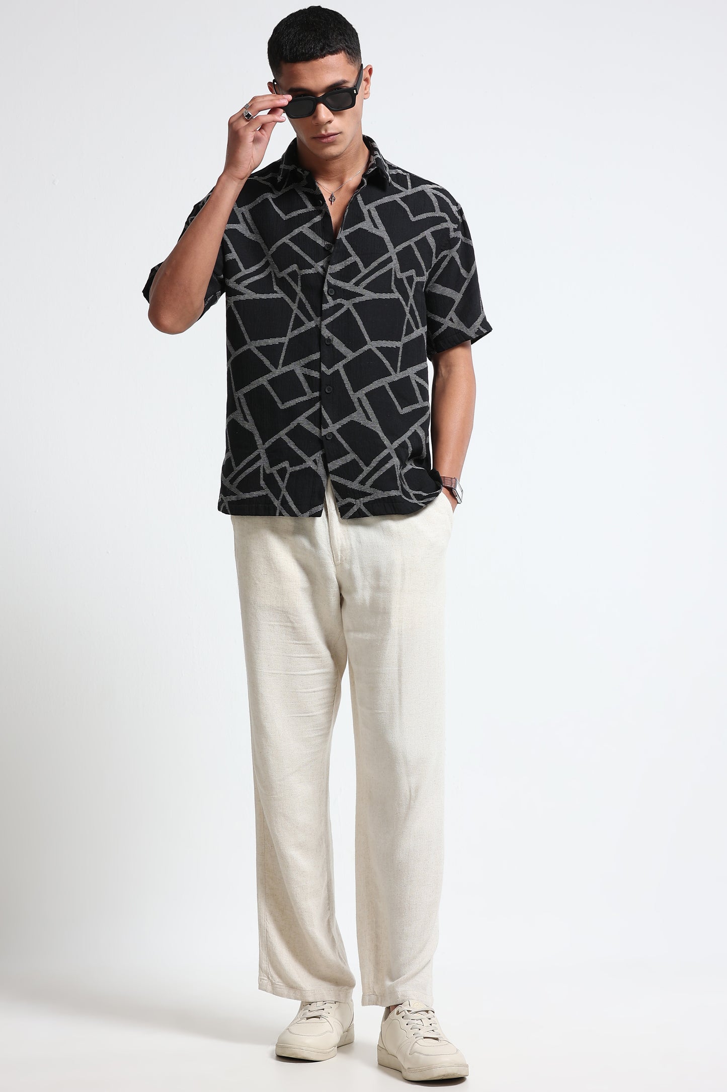 Off-White Black Jacquard Boxy Fit Shirt