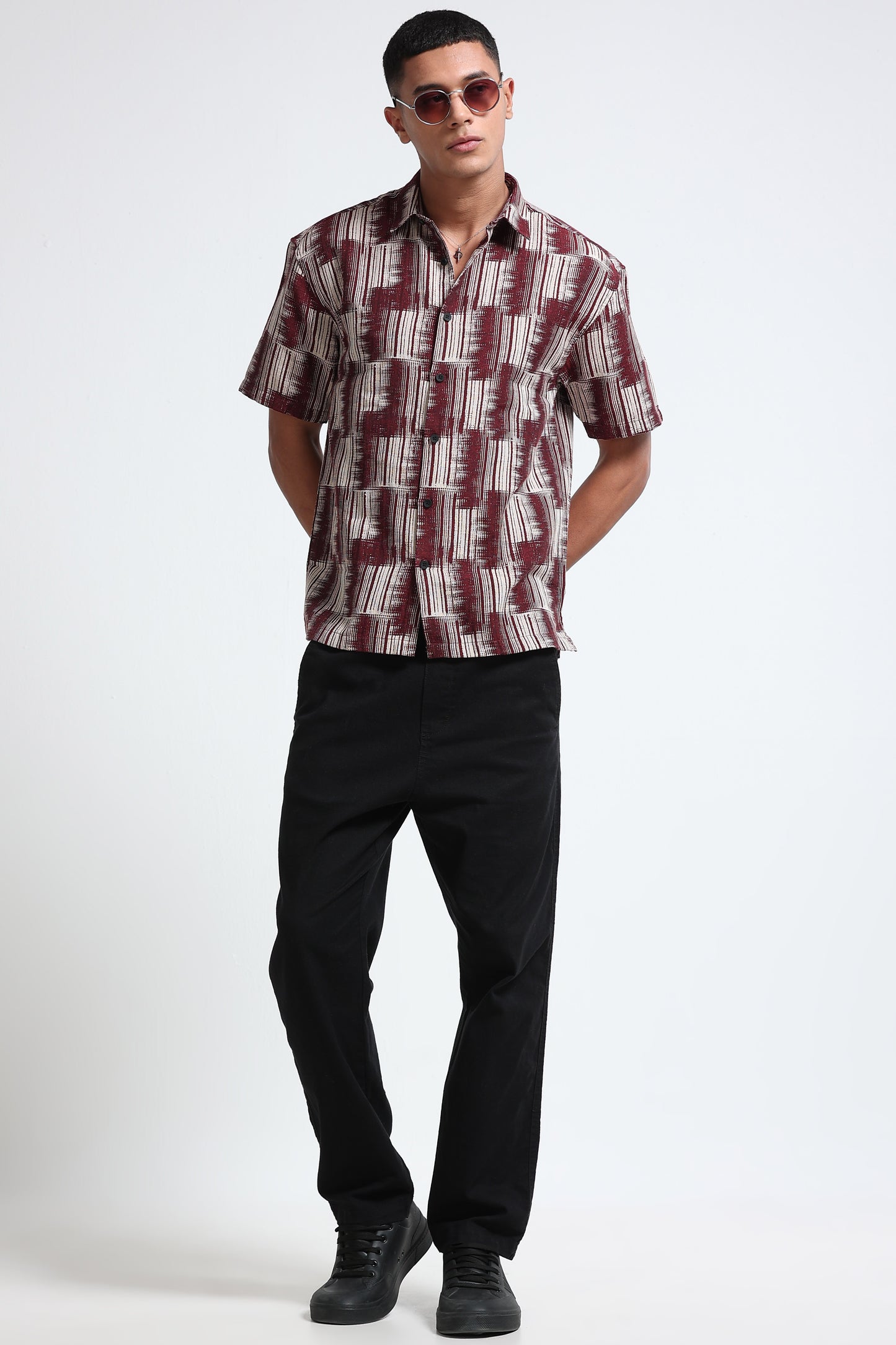 Maroon Jacquard Boxy Fit Shirt