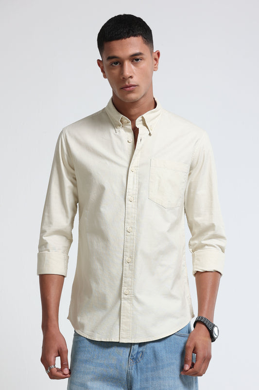 Cotton Oxford Solid Shirt Cream