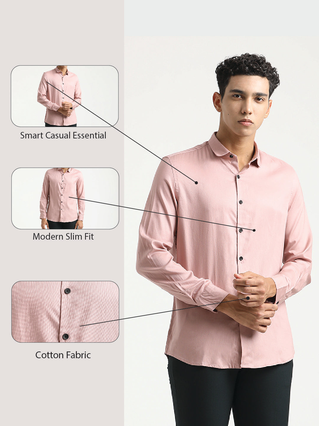 Textured Cotton Shirt with Dobby Weave Pink