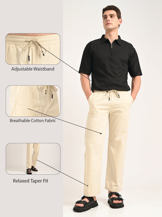 Cotton Style Trousers with Drawcord Cream